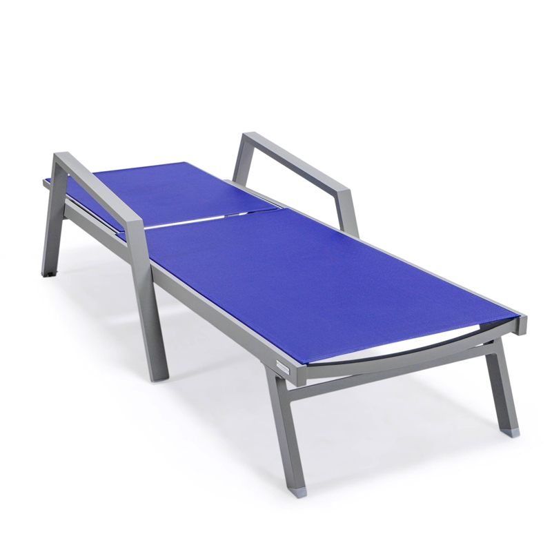 LeisureMod Marlin Outdoor Aluminum Chaise Lounges in Gray/Navy Blue (Set of 2)