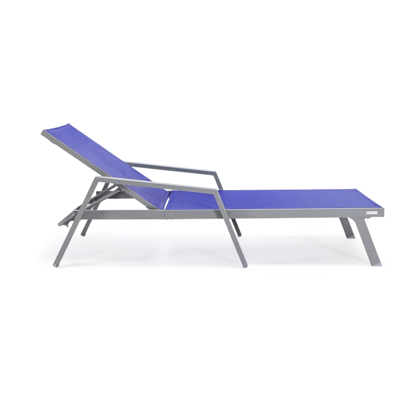 LeisureMod Marlin Outdoor Aluminum Chaise Lounges in Gray/Navy Blue (Set of 2)