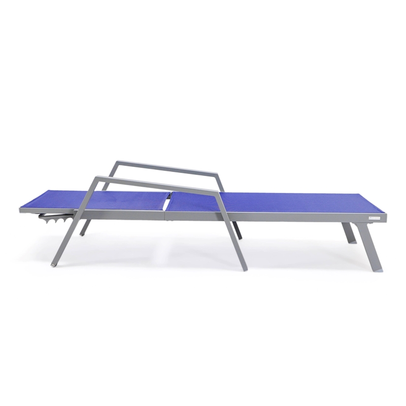 LeisureMod Marlin Outdoor Aluminum Chaise Lounges in Gray/Navy Blue (Set of 2)