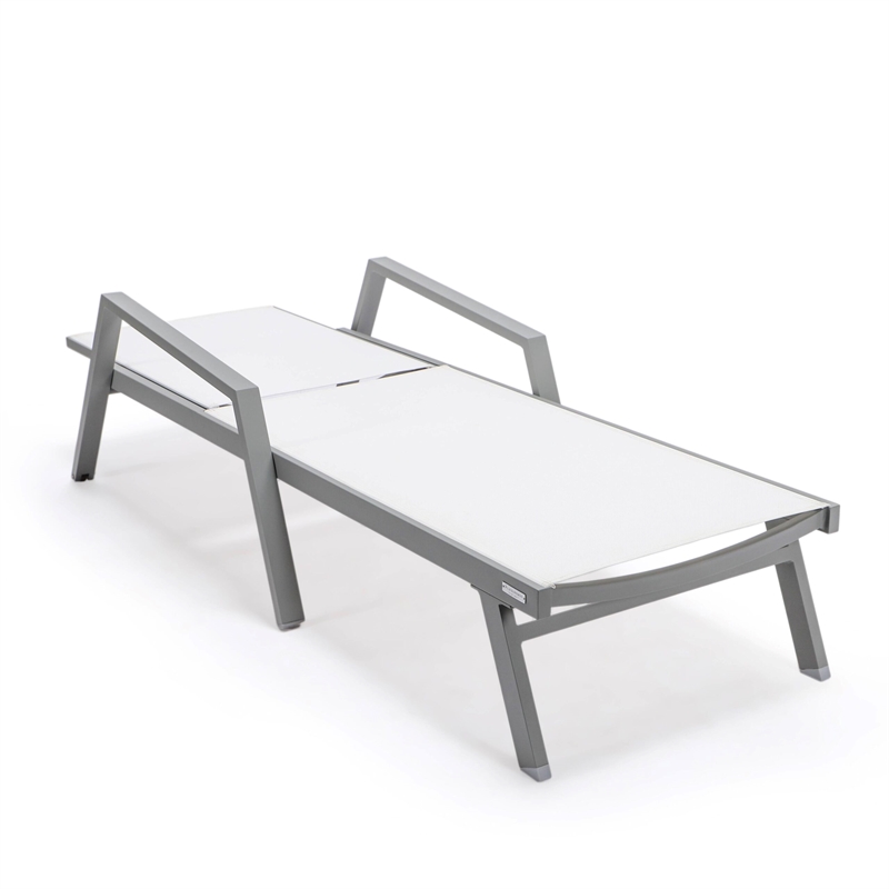 LeisureMod Marlin Outdoor Aluminum Chaise Lounges in Gray/White (Set of 2)