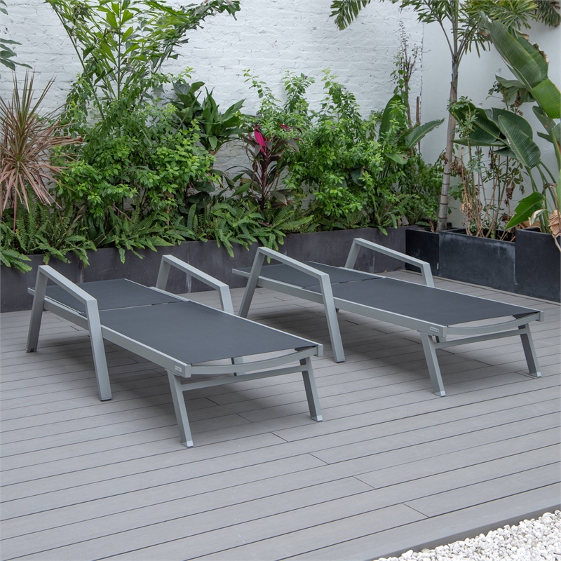 LeisureMod Marlin Outdoor Aluminum Chaises Lounge in Gray/Black (Set of 2)
