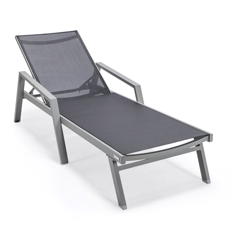 LeisureMod Marlin Outdoor Aluminum Chaises Lounge in Gray/Black (Set of 2)