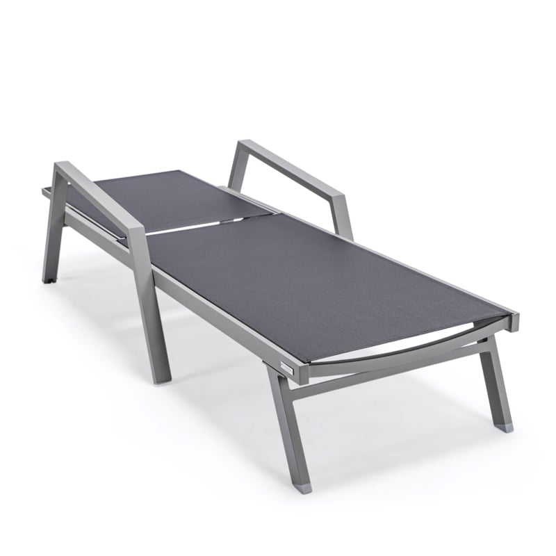 LeisureMod Marlin Outdoor Aluminum Chaises Lounge in Gray/Black (Set of 2)