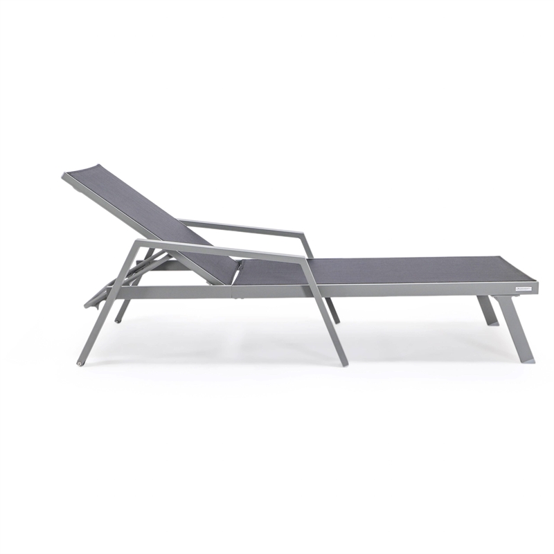 LeisureMod Marlin Outdoor Aluminum Chaises Lounge in Gray/Black (Set of 2)