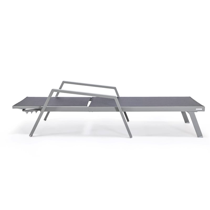 LeisureMod Marlin Outdoor Aluminum Chaises Lounge in Gray/Black (Set of 2)