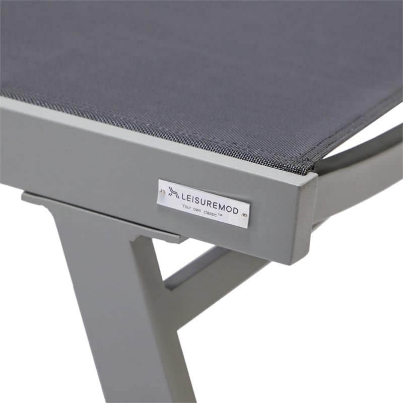 LeisureMod Marlin Outdoor Aluminum Chaises Lounge in Gray/Black (Set of 2)