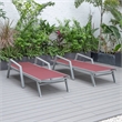 LeisureMod Marlin Outdoor Aluminum Chaise Lounges in Gray/Burgundy (Set of 2)