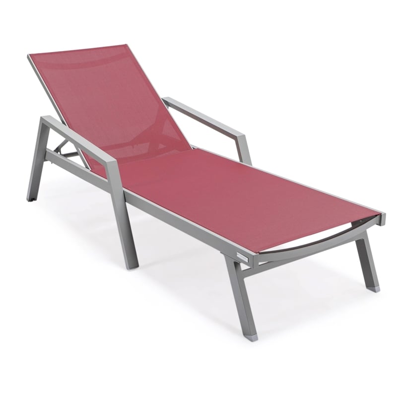 LeisureMod Marlin Outdoor Aluminum Chaise Lounges in Gray/Burgundy (Set of 2)