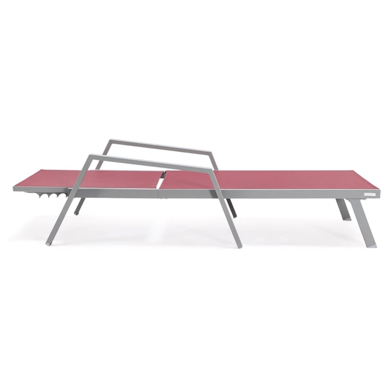LeisureMod Marlin Outdoor Aluminum Chaise Lounges in Gray/Burgundy (Set of 2)