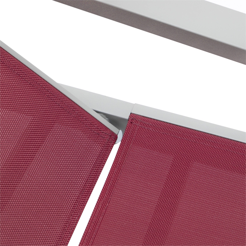 LeisureMod Marlin Outdoor Aluminum Chaise Lounges in Gray/Burgundy (Set of 2)