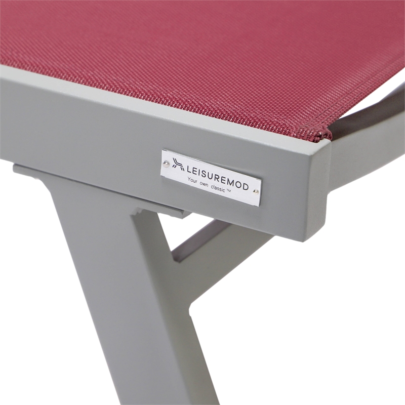 LeisureMod Marlin Outdoor Aluminum Chaise Lounges in Gray/Burgundy (Set of 2)
