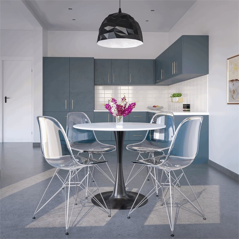 LeisureMod Bristol Modern Dining Table with Wood Top and Iron Base White Black