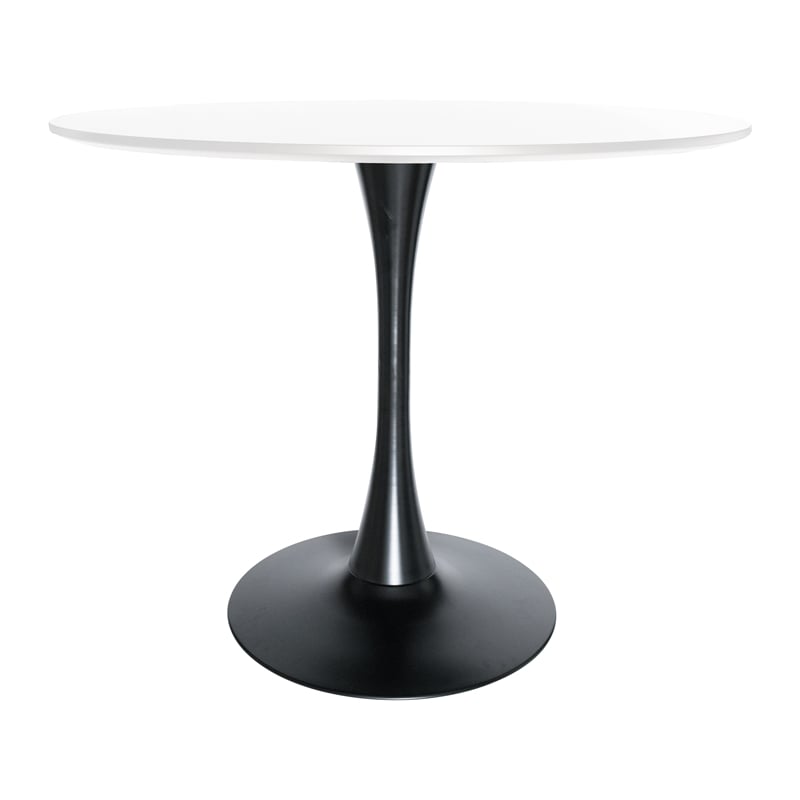 LeisureMod Bristol Modern Dining Table with Wood Top and Iron Base White Black
