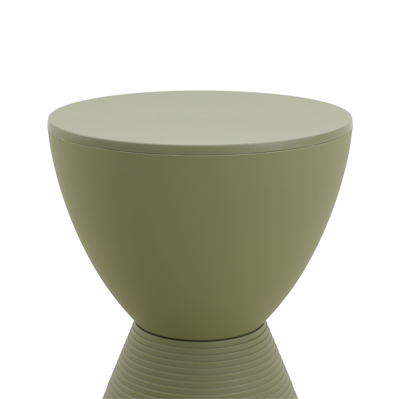 LeisureMod Boyd Modern Plastic Ribbed Round End Table in Olive Green