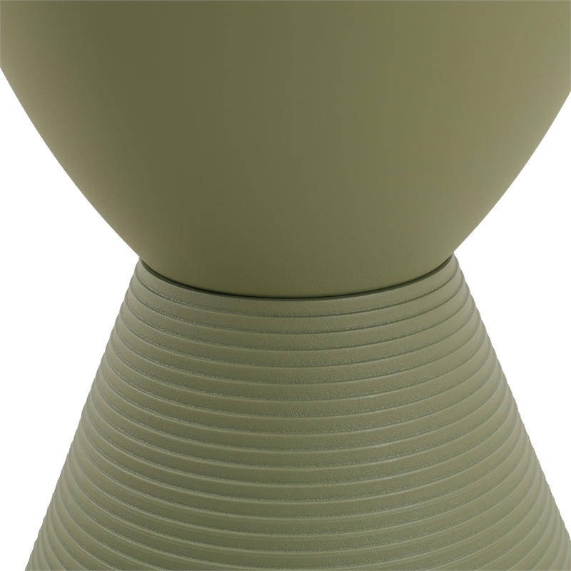 LeisureMod Boyd Modern Plastic Ribbed Round End Table in Olive Green