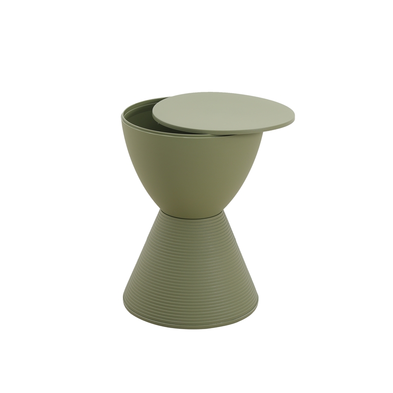 LeisureMod Boyd Modern Plastic Ribbed Round End Table in Olive Green