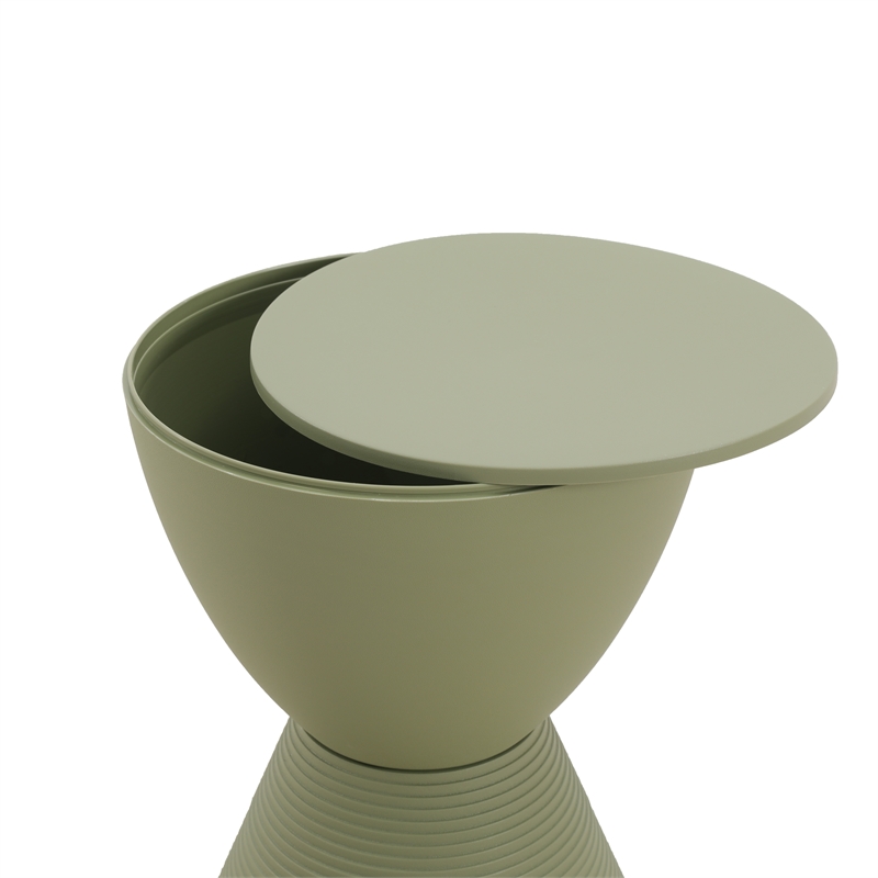 LeisureMod Boyd Modern Plastic Ribbed Round End Table in Olive Green