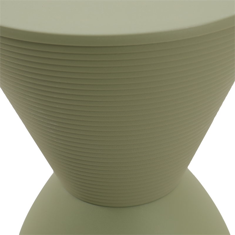 LeisureMod Boyd Modern Plastic Ribbed Round End Table in Olive Green