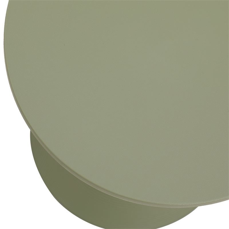 LeisureMod Boyd Modern Plastic Ribbed Round End Table in Olive Green