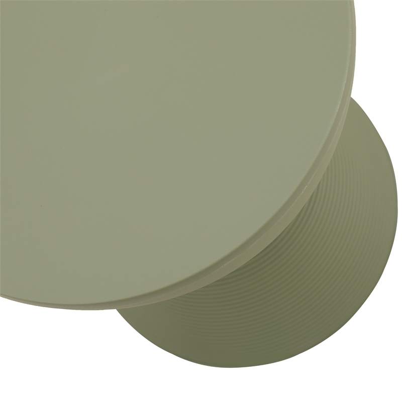 LeisureMod Boyd Modern Plastic Ribbed Round End Table in Olive Green