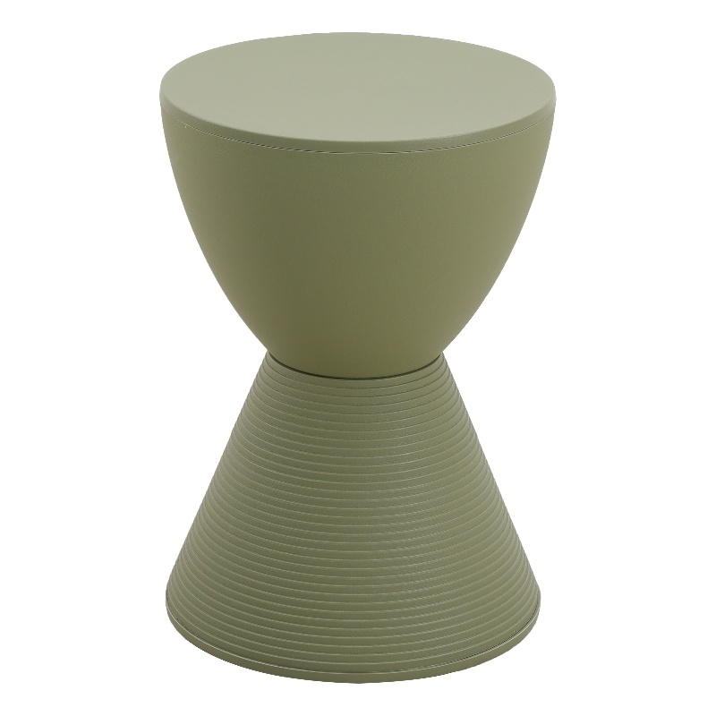 LeisureMod Boyd Modern Plastic Ribbed Round End Table in Olive Green