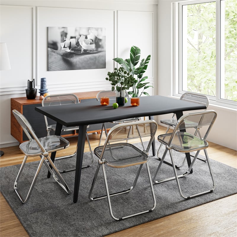 LeisureMod Lawrence 7-Piece Dining Set with Table and Acrylic Chairs Black