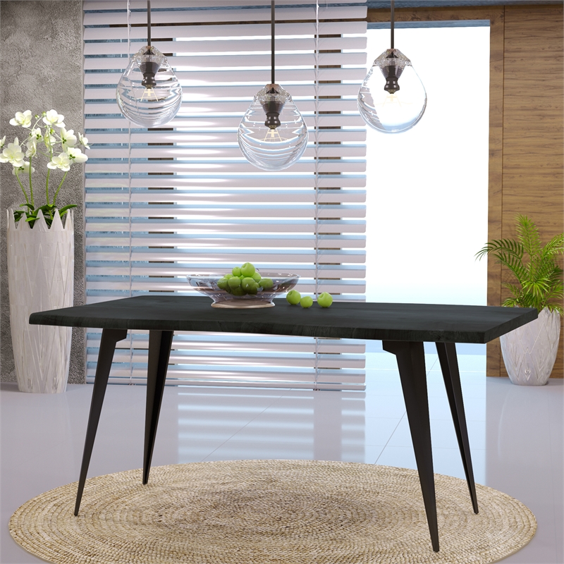 LeisureMod Lawrence 7-Piece Dining Set with Table and Acrylic Chairs Black