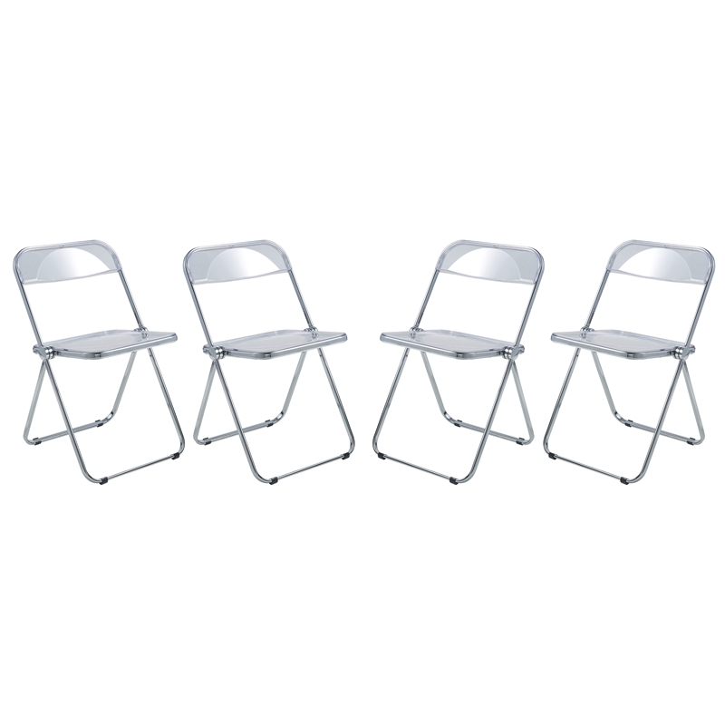 LeisureMod Lawrence 7-Piece Dining Set with Table and Acrylic Chairs Clear
