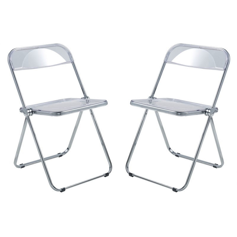 LeisureMod Lawrence 7-Piece Dining Set with Table and Acrylic Chairs Clear