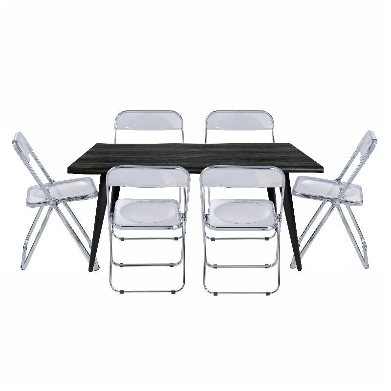 LeisureMod Lawrence 7-Piece Dining Set with Table and Acrylic Chairs Clear