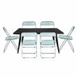 LeisureMod Lawrence 7-Piece Dining Set with Table and Acrylic Chairs Jade Green