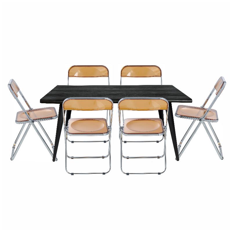 LeisureMod Lawrence 7-Piece Dining Set with Table and Acrylic Chairs Tangerine