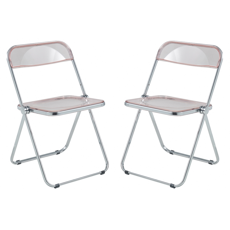 LeisureMod Lawrence 7-Piece Dining Set with Table and Acrylic Chairs Rose Pink