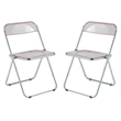 LeisureMod Lawrence 7-Piece Dining Set with Table and Acrylic Chairs Rose Pink