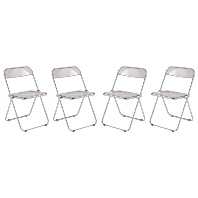 LeisureMod Lawrence 7-Piece Dining Set with Table and Acrylic Chairs Rose Pink