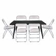 LeisureMod Lawrence 7-Piece Dining Set with Table and Acrylic Chairs Rose Pink