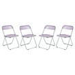 LeisureMod Lawrence 7-Piece Dining Set with Table and Acrylic Chairs Magenta