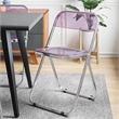 LeisureMod Lawrence 7-Piece Dining Set with Table and Acrylic Chairs Magenta