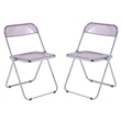 LeisureMod Lawrence 7-Piece Dining Set with Table and Acrylic Chairs Magenta