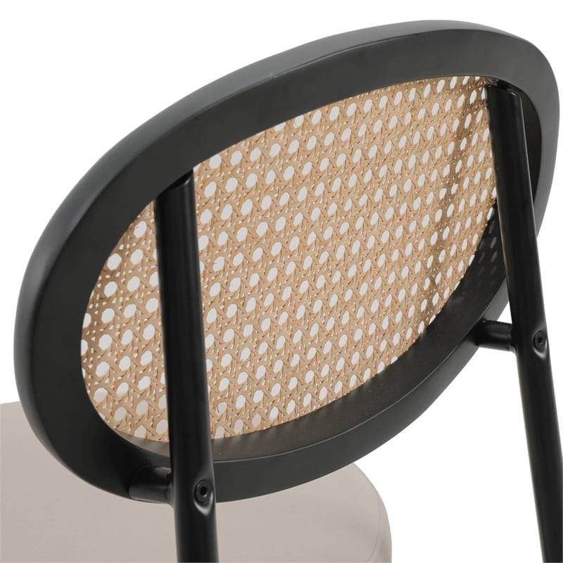 LeisureMod Euston Wicker Bar Stool with Black Metal Frame and Footrest Beige