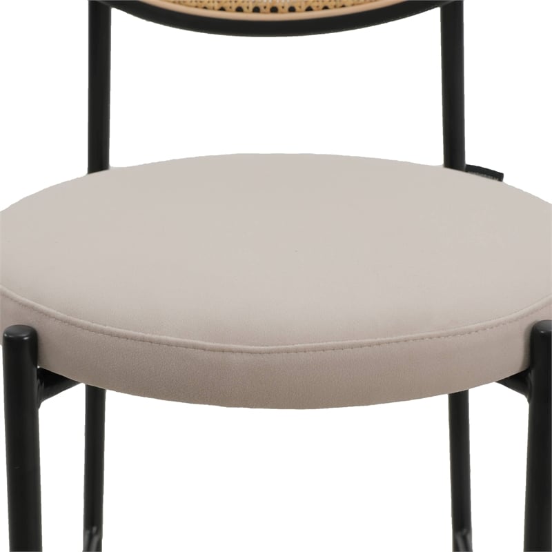 LeisureMod Euston Wicker Bar Stool with Black Metal Frame and Footrest Beige
