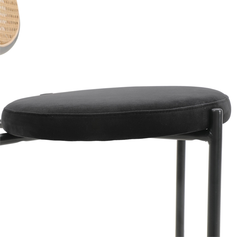 LeisureMod Euston Wicker Bar Stool with Black Metal Frame and Footrest Black
