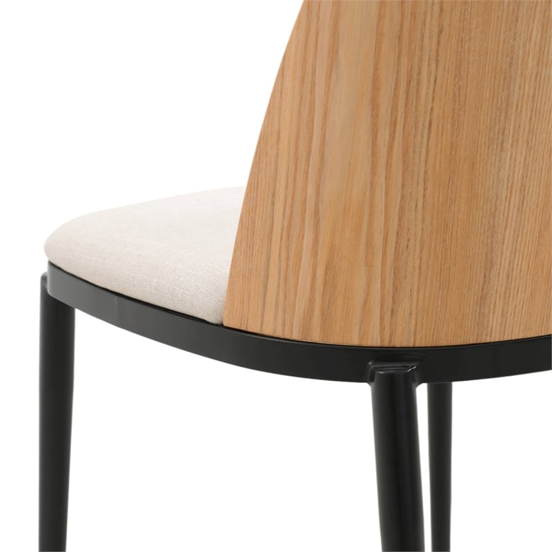 LeisureMod Tule Dining Chair with Velvet Seat Natural Wood/Beige