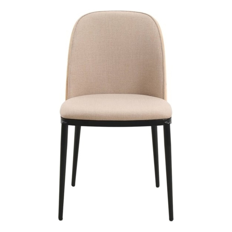 LeisureMod Tule Dining Chair with Velvet Seat Natural Wood/Brown