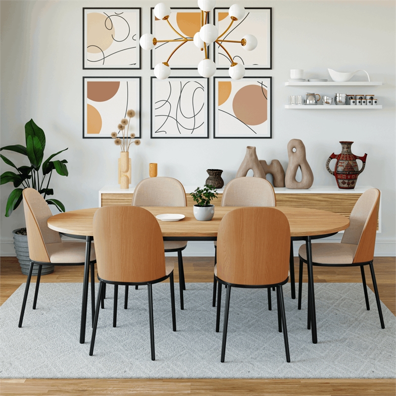 LeisureMod Tule Dining Chair with Velvet Seat Natural Wood/Brown