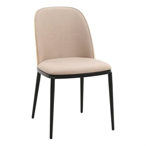 LeisureMod Tule Dining Chair with Velvet Seat Natural Wood/Brown