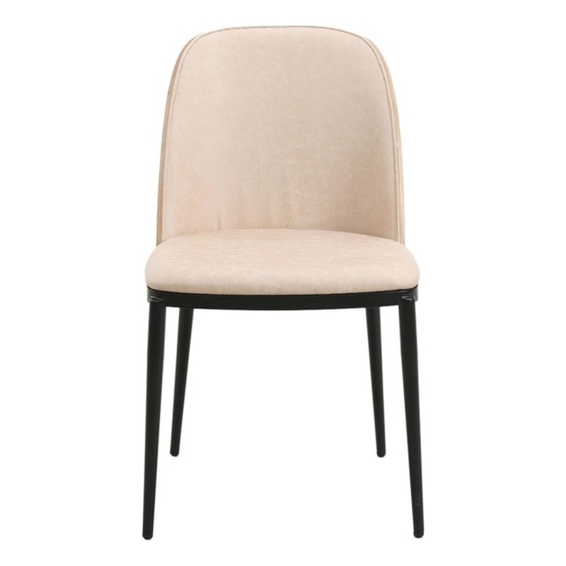 LeisureMod Tule Dining Chair with Leather Seat Walnut/Light Brown