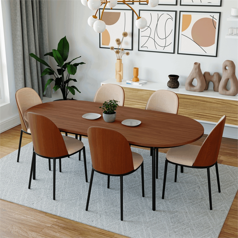 LeisureMod Tule Dining Chair with Leather Seat Walnut/Light Brown
