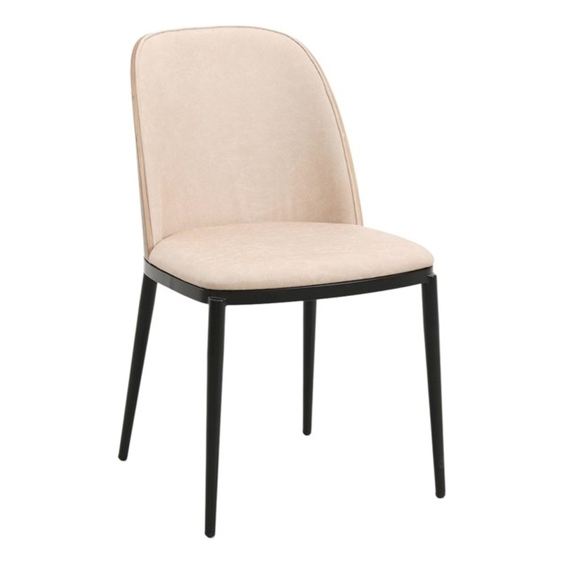 LeisureMod Tule Dining Chair with Leather Seat Walnut/Light Brown