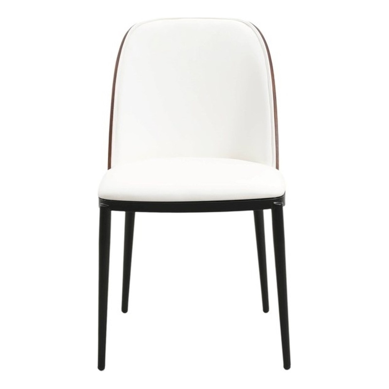 LeisureMod Tule Dining Chair with Leather Seat Walnut/White